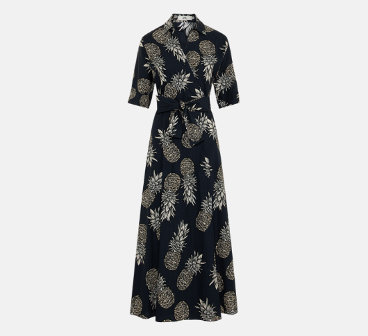 0039 Italy - Svenja Pineapple Print Wrap Dress in Navy Multi