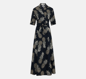 0039 Italy - Svenja Pineapple Print Wrap Dress in Navy Multi