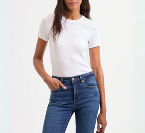 VERONICA BEARD - Ribbed Short Sleeve Tee in White