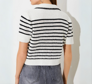 SUNCOO - Cropped Stripe Blouse in Black and White