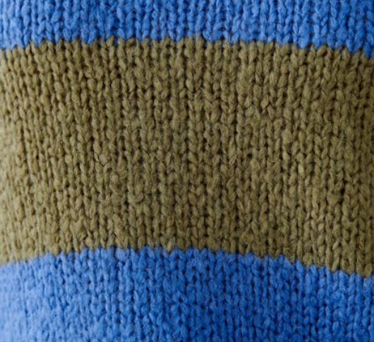 Oui - Stripe Sweater with 3/4 Sleeves in Khaki and Blue