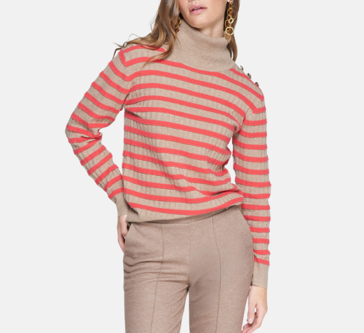 Vilagallo – Striped Turtleneck Sweater in Beige and Red
