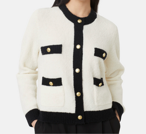Suncoo - Gabili Button Cardigan in White and Black