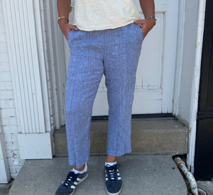ELLIOT LAUREN - Linen Pull On Cropped Pant in Blue