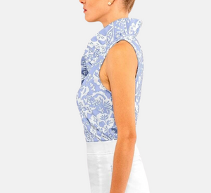 Gretchen Scott - Ruffneck Print Sleeveless Top in Periwinkle and White