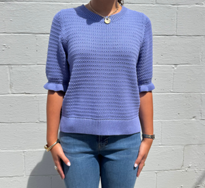 REPEAT - Short Sleeve Sweater with Ruffle Detail in Iris