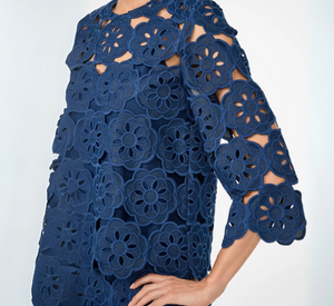 TRINA TURK - Cutwork Embroidered Top with Scallop Hem in Indigo