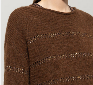Luisa Cerano – Sequin Striped Sweater in Walnut