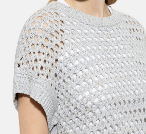 Luisa Cerano - Open Knit Short Sleeve Top in Silver Grey