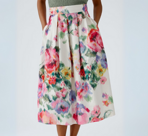 OUI - Patterned Midi Skirt in Pink and Green