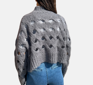 THE 73 - Mohair Sweater with Open-Knit Holes in Grey