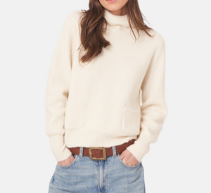 Repeat - Mock Neck Pull-On Sweater with Pocket Detail in Cream