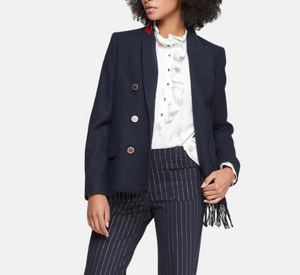 Vilagallo – Fringe Double-Breasted Jacket in Navy