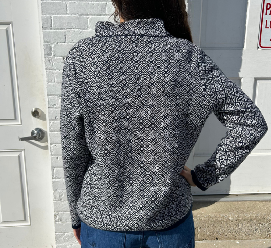 Skovhuus - Zip Print Cardigan in Navy and White