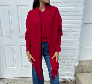 Repeat Cashmere - Wool Cashmere Wrap with Fringe in Ruby