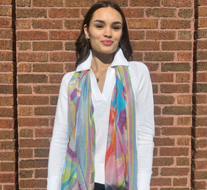 Kinross Cashmere - Palm Print Scarf in Fresia