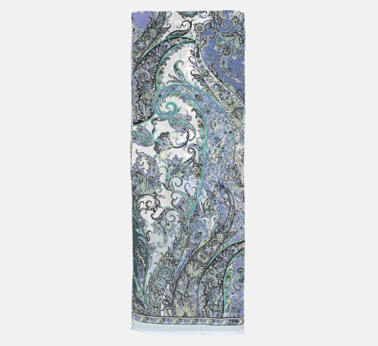 Echo - Silk Paisley Print Oblong Scarf in Blue Dusk