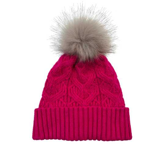 
            
                Load image into Gallery viewer, Echo - Loopy Cable Pom Hat in Electric Pink
            
        
