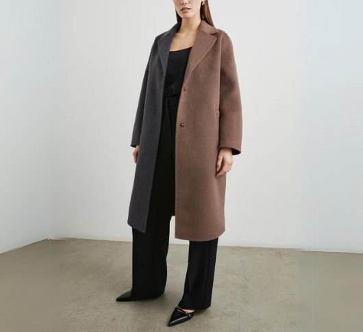 Rails - Lore 2 Toned Wool Knee Length Coat in Charcoal Mink Mix