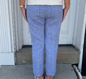 ELLIOT LAUREN - Linen Pull On Cropped Pant in Blue