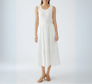 OUI - Cotton Rib Top with Woven Skirt Maxi Dress in Cloud Dancer
