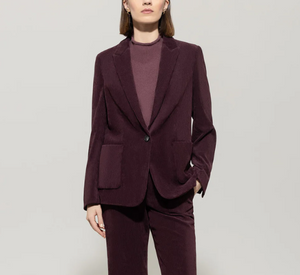 Luisa Cerano – Corduroy One-Button Blazer in Burgundy