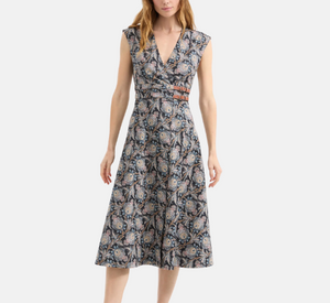 Veronica Beard - Nilsen Belted Midi Dress in Black Multi