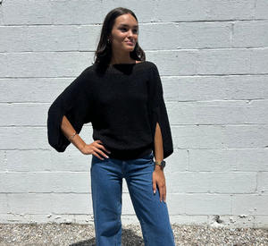 Liviana Conti - Bateau Neckline Sweater with Detailed Sleeves in Black