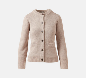 Kinross Cashmere – Double Knit Button Cardigan in Taupe