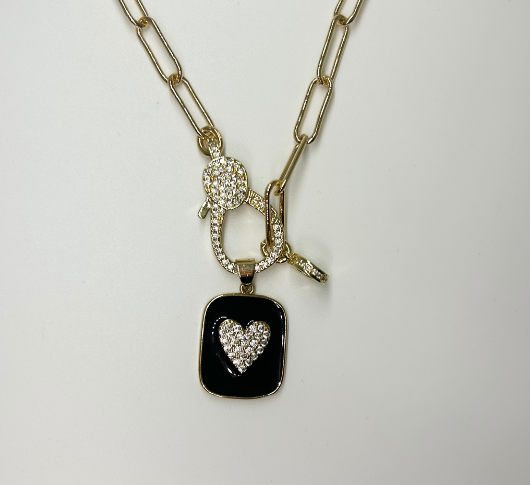 Elisabeth Pohle - Black Heart Chain Necklace in Black and Gold