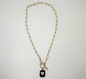 Elisabeth Pohle - Black Heart Chain Necklace in Black and Gold