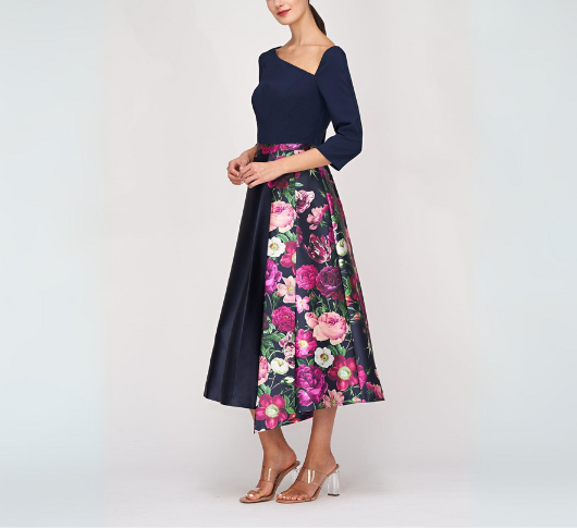 Kay Unger - Giovana 3/4 Sleeve Crepe Top & Floral Bottom in Midnight Multi