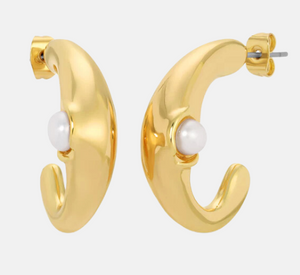 Leeada Jewelry - Lune Hook Earring with Pearl in Gold