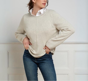 Skovhuus - Cotton Roll Neck and Hem Sweater in Sand