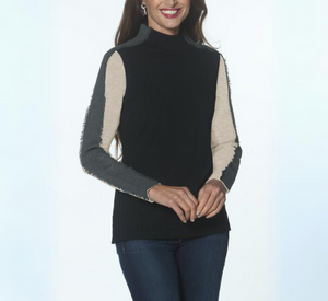 J'envie - Tri Color Knit Turtleneck in Black