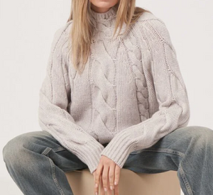 Repeat - Cashmere Cable Mock Neck Sweater in Snow