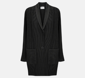 Alquema - Plisse Ribbed Long Jacket in Black