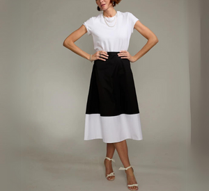 Hinson Wu - Gloria A-line Color-Block Skirt in Black/White