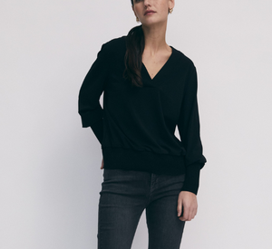 Iris Setlakwe - Long Sleeve Knit V Neck Top in Black