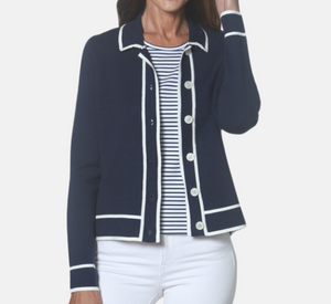 J'Envie - Navy Knit Jacket with White Trim