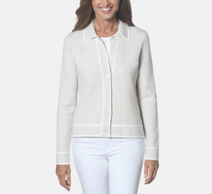 J'Envie - Button Knit Jacket in Wheat and White