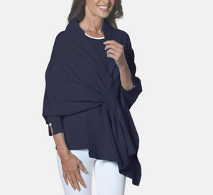 J'Envie - Mixed Texture Pull Through Wrap in Navy