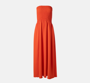 IRIS - Strapless Ruched Top Maxi Dress in Orange