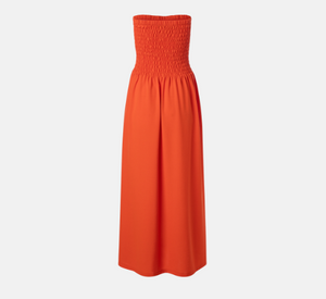 IRIS - Strapless Ruched Top Maxi Dress in Orange