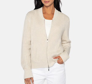 Kinross Cashmere - Zip Baseball Cardigan in Champagne