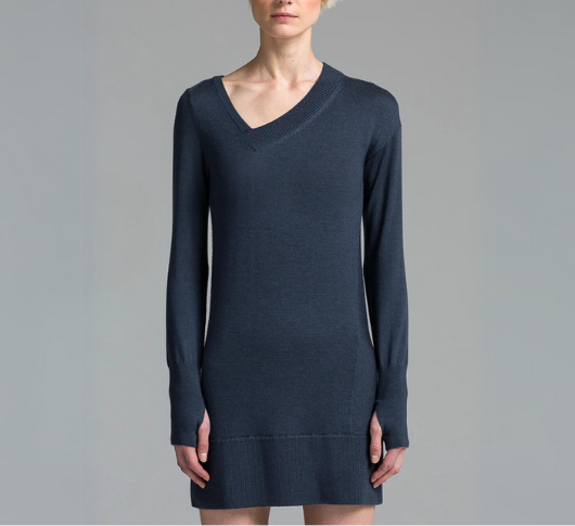 steel blue long sleeve dress GLAM Ruffled Shirred Steel Blue Dress