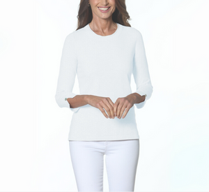 J'envie - 3/4 Sleeve Crew Top with Cuff Slits in White