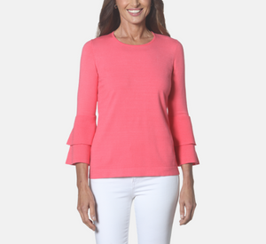 J'envie - Double Flounce Sleeve Crew Neck Top in Blossom