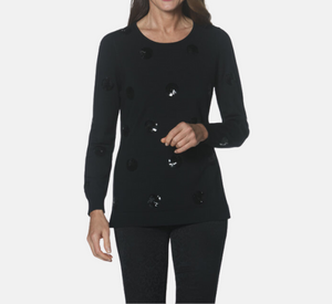 J'Envie - Long Sleeve Top with Sequin Circles in Black