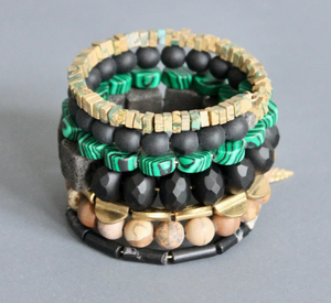 David Aubrey - Malachite Wrap Bracelet in Grey, Green, and Black